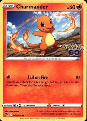 Charmander Common Pokemon GO 008/078 Fire Pokemon Card