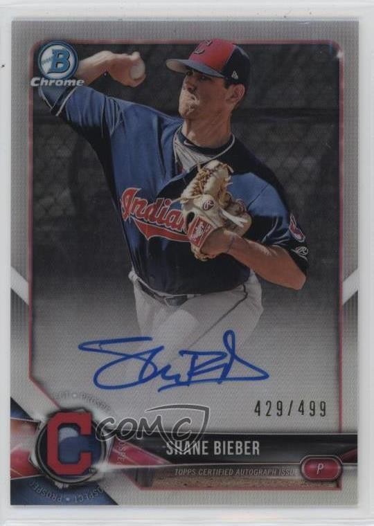 2018 Bowman Chrome Prospect Refractor /499 Shane Bieber #BCPA-SB Rookie Auto RC