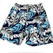 Sonoma Men's Tropical Palm Tree Leaf Blue White Gray Swim Trunks L