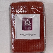 NEW ~ PHF 100% Cotton Waffle Weave Euro Sham ~ 2 pk ~ Burnt Orange Sz: 26" x 26"