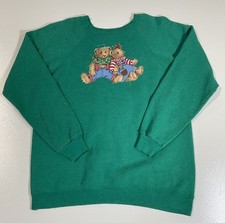 Vintage Teddy Bear Raglan Sweatshirt Sz M Glitter Art Cottagecore Cute 80s