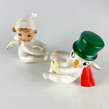 Vintage Japan Fine A CeramicSnowman Angel Can...