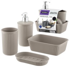 Decorative Plastic Bathroom Accessories Set, Taupe Set of 4 Soap Dish, Liqu...
