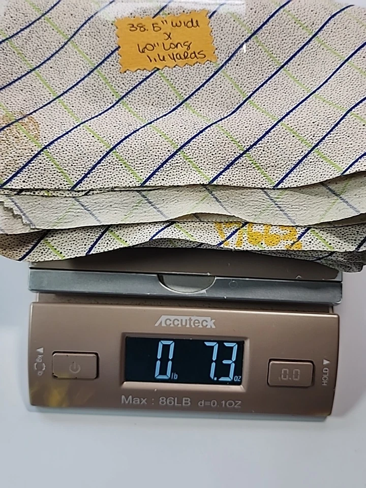 Stamped Beige Windowpane Blue Green Plaid Crepe Fabric 38.5"w X 60" 1.6yd Vtg - Image 2 of 4