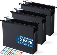 Plastic Extra Capacity Hanging File Folders, 2" Expanding Pocket, Heavy Duty for
