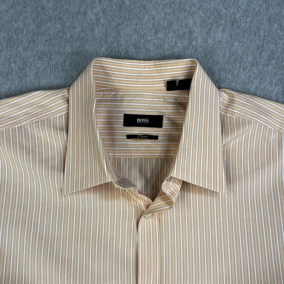 Camisa Hugo Boss Para Hombre 16.5 34/35 Rayas Salmón Manga Larga Abotonada Negocios Foto 3 de 4