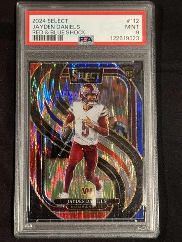2024 Panini Select - Premier Level Jayden Daniels Red & Blue Shock Prizm PSA 9