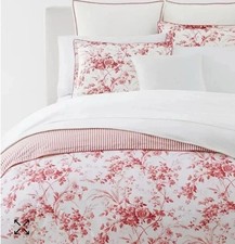 NEW NWT RALPH LAUREN Annie KING DUVET Cover SET Pair SHAMS Red FLORAL Ticking