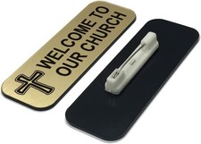 Welcome to Our Church, Cross Design, 1 x 3 Name 3 Pack, Brushed Gold