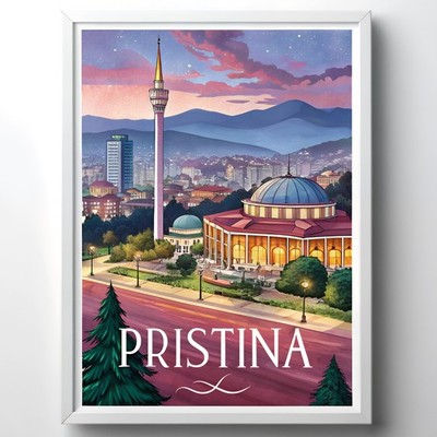 Vibrant Pristina Kosovo Travel Poster - Unique Cityscape Art Print_moreDetail_4k