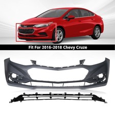 Front Bumper Cover Fascia For 2016-2018 Chevy Cruze Matte Black W Lower Grille