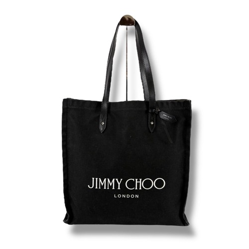 Jimmy Choo Canvas Logo Tote Bag Black Large Capacity Business Shopper Pocket