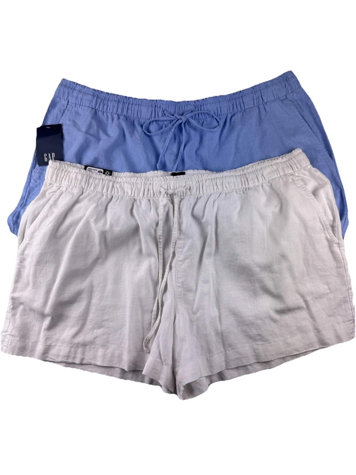 GAP Women’s Linen Blend Pull-On Shorts Lot of 2 XXL Blue White NWT Drawstring
