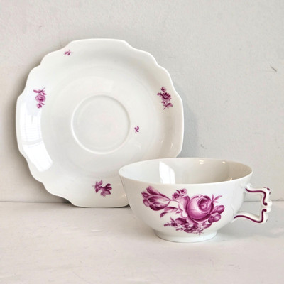 Augarten Vienna Wien Cup Saucer Set Maria Theresia Dark Pink Rose 5845 Marked