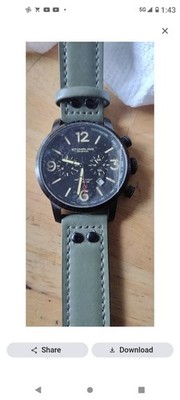 Stuhrling Original 3956 Aviator Quartz 45mm Black Dial Green Leather Strap