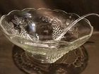 Vintage Anchor Hocking Harvest Grapes Punch Bowl And Ladle Only Clear Glass
