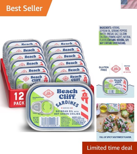 Wild Caught Sardines in Soybean Oil with Hot Green Chilies - 12 x 3.75 oz Cans