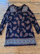 Blu Pepper Tunic Dress Boho Mini Navy Orange White Size M Paisley