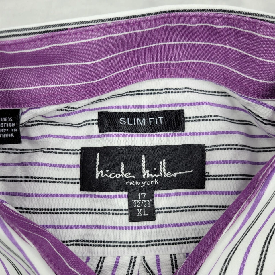 Рубашка мужская Nicole Miller размер XL фиолетовое платье на пуговицах оксфорд с откидными манжетами 17/33 для взрослых - Изображение 3 из 4