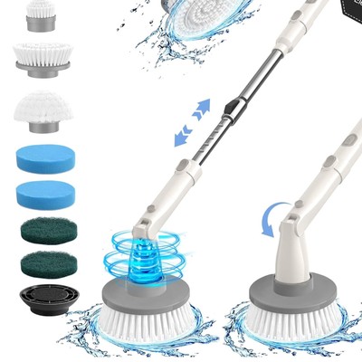 Dual Speed Electric Spin Scrubber with 8 Versatile Heads for Effortless Cleaning