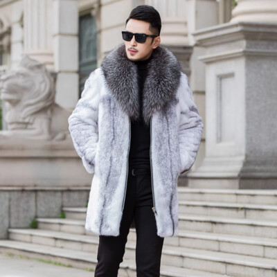 Winter Mens Lapel Collar Faux Mink Fur Fox Fur Coat Zipper Mid