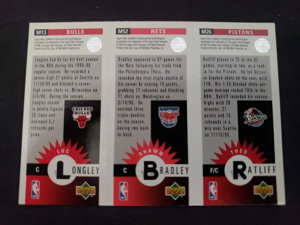 1996-97 UD COLLECTOR'S CHOICE MINI-CARDS LONGLEY BRADLEY RATLIFF #M13 M52 M26 - Image 2 of 2