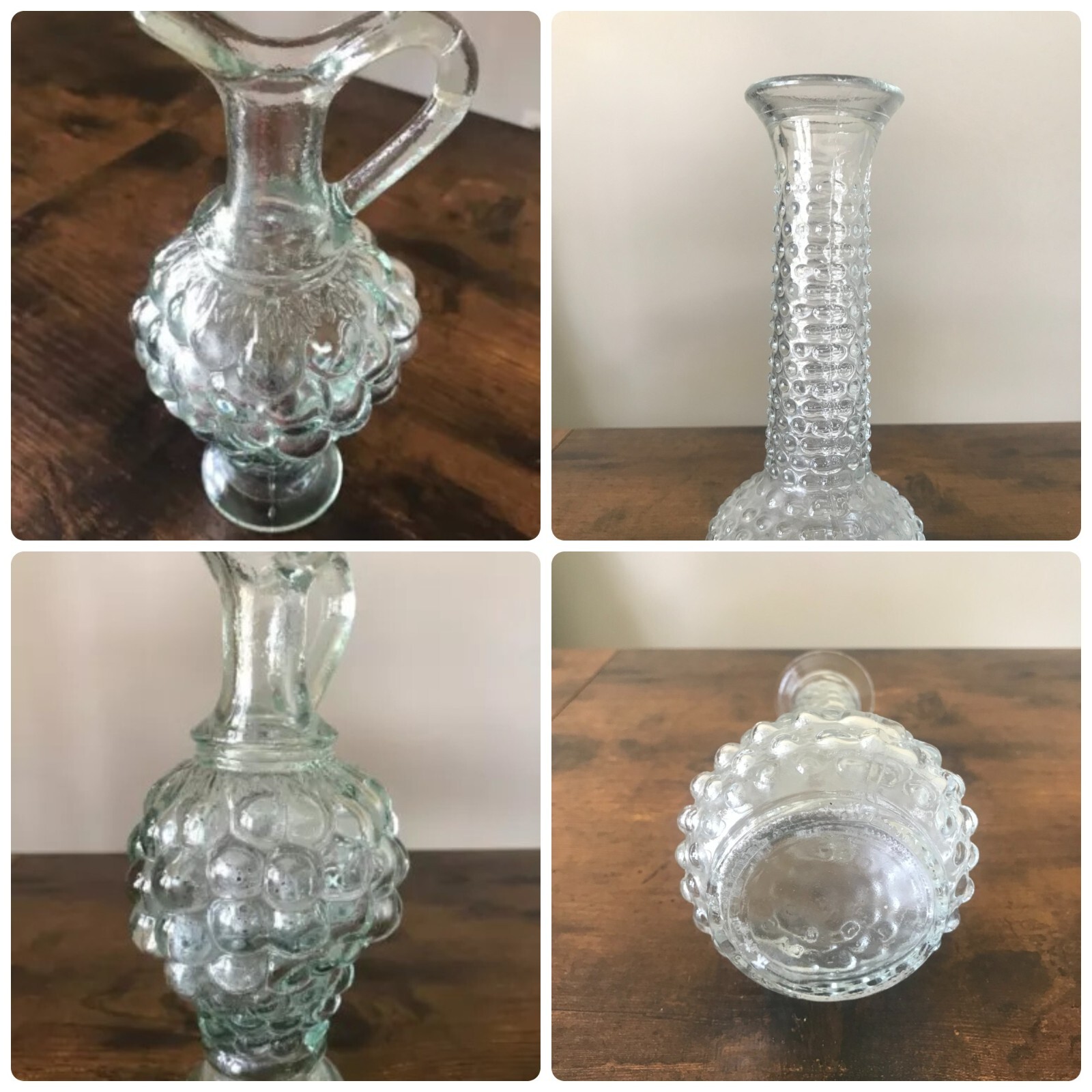 Vintage Light Blue Hobnail Oil Cruet & Clear Glass Vase by Brody Co USA