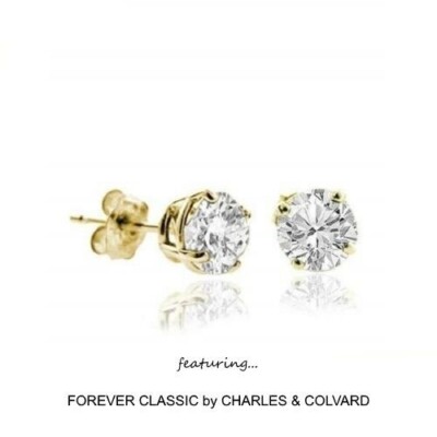 1.25 Carat Moissanite Stud Earrings in 14k Yellow Gold (Charles & Colvard) 