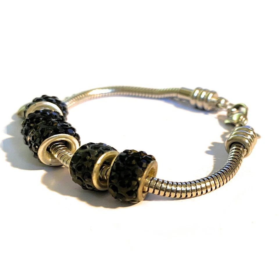 Bracciale tipo pandora in acciaio inox da donna braccialetto con zirconi charms - Immagine 3 di 4