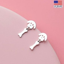 Women 925 Sterling Silver Jewelry Earrings Cute Dog Bone Delicate Studs 1387