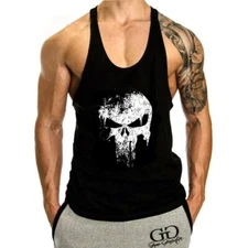 Men Bodybuilding Tank Top Muscle T-Shirt Gym Fitness Stringer skull Shirts