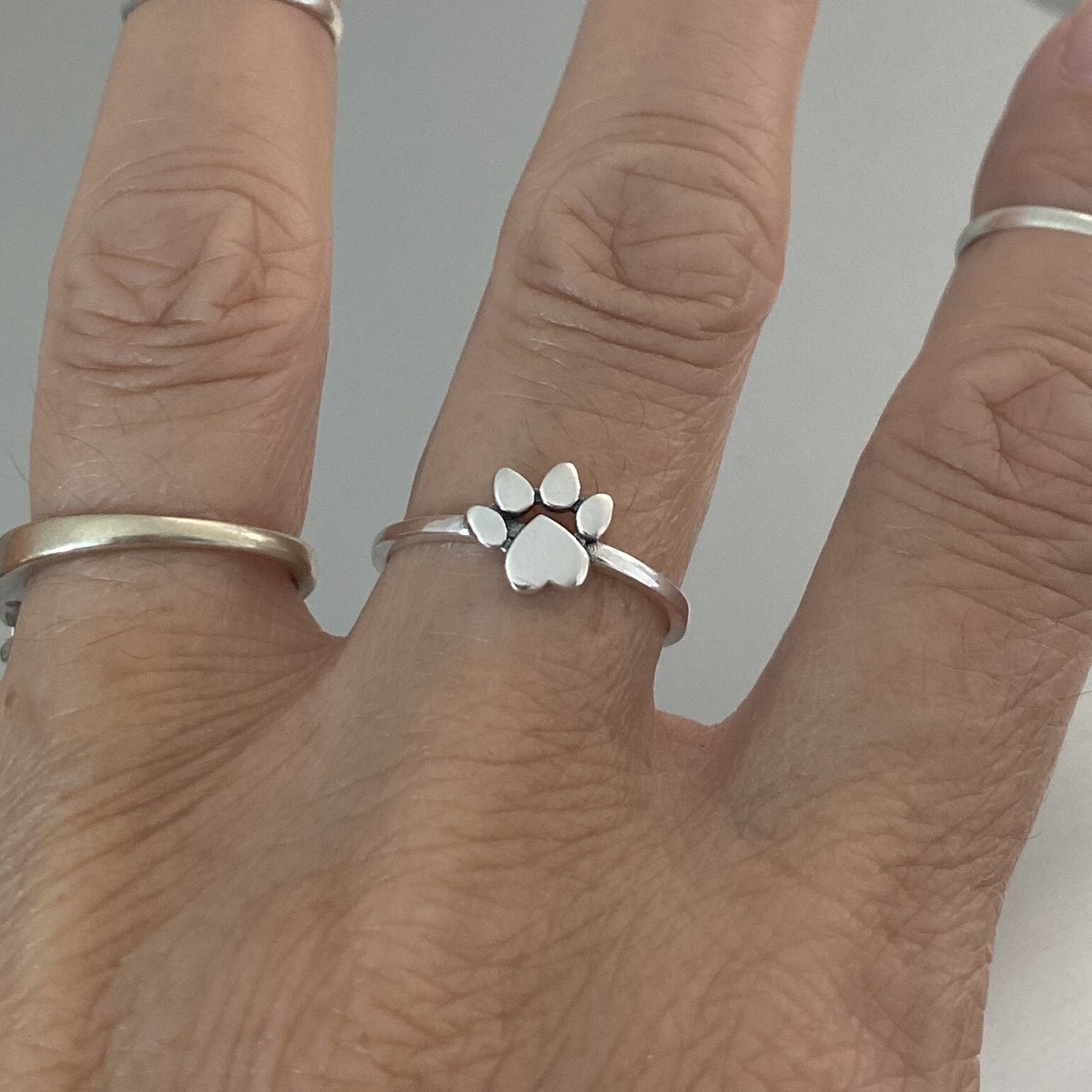 SILVER925 DOG ANIMAL RING/シルバー/リング Sterling Silver Heart Paw Print Ring, Silver Rings, Dog Ring