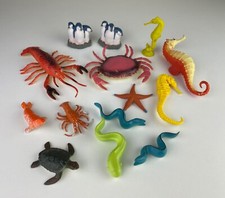 Lot of Vintage Plastic Sea Life Toys - Ocean Animals, Seahorse, Crab, Crawdad