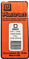 Plastruct 90624 STFS-10 Styrene Square Tubing 5/16 x 15" Long 5 pcs