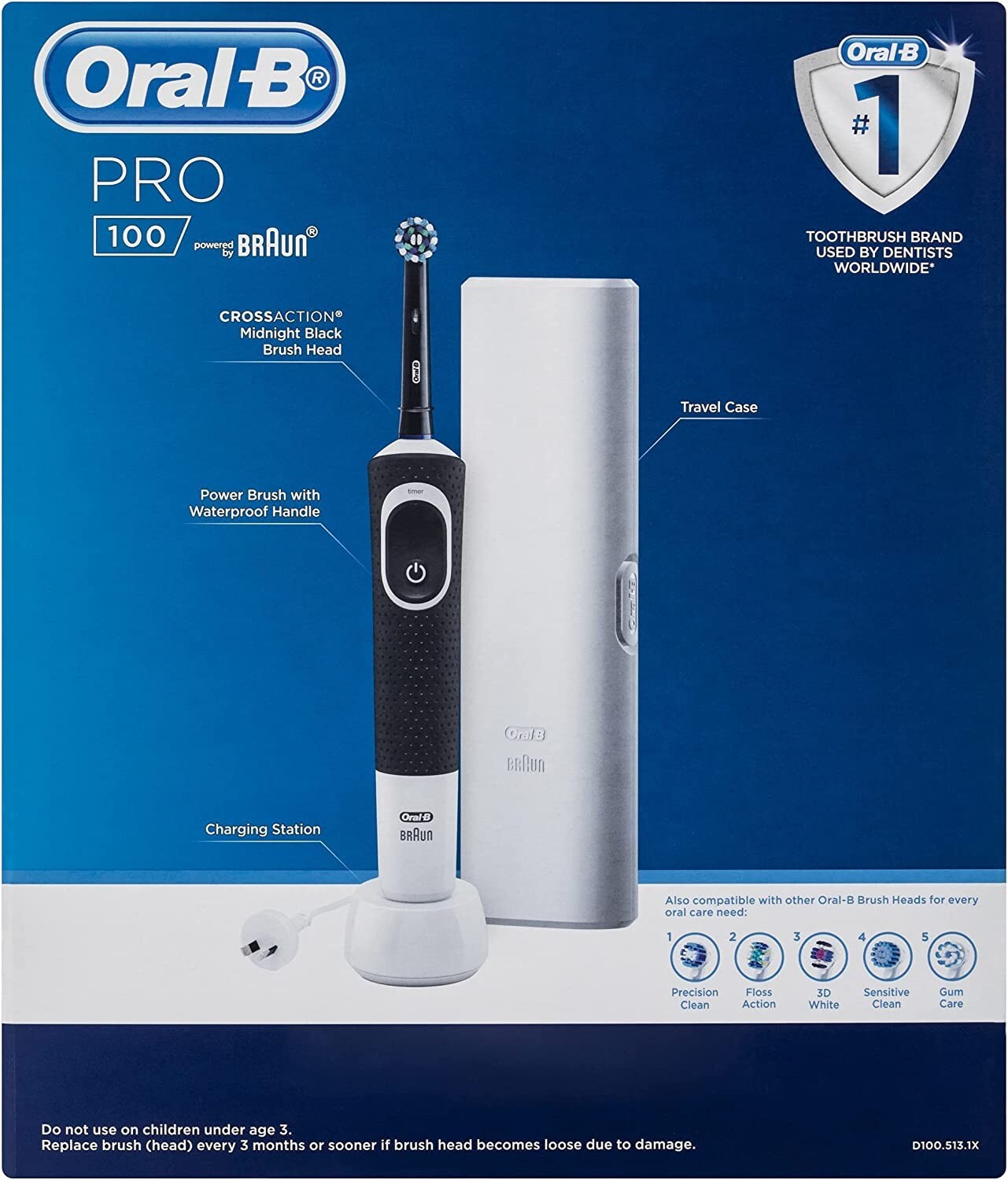 OralB PRO 100 CROSSACTION Rechargeable Electric Toothbrush Midnight