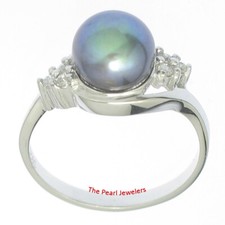 Solid Silver .925 Black-Pearl CZ Accent Ring
