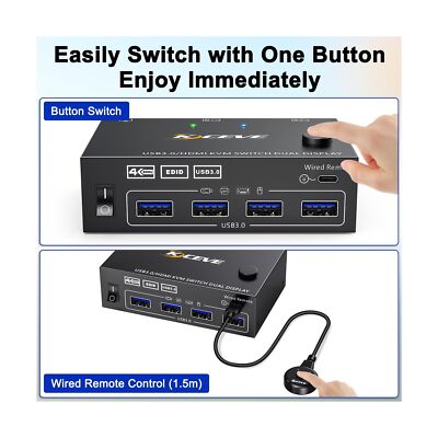 Avico Switch KVM HDMI 2.0 4K@60Hz Per 2 Computer E 2 Monitor – USB 3.0, Emulazione EDID – Compatibile Windows/Mac/Linux - 2