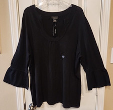 LANE BRYANT PULLOVER SWEATER SIZE 26/28 BLACK BELL 3/4 SLEEVE SCOOP NECK TOP NWT