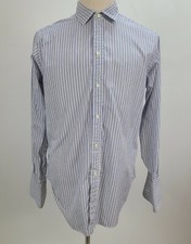 Brooks Brothers Button Up Shirt Men 16 Blue Striped Slim Fit French Cuff
