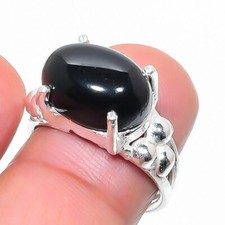 Black Onyx Gemstone Handmade 925 Sterling Silver Jewelry Ring Size 6.5 US 