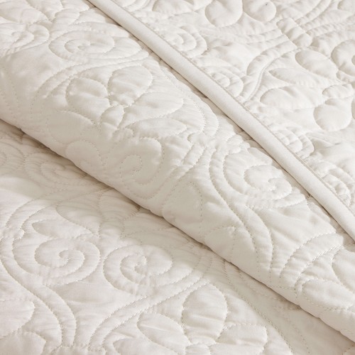 IVORY MATELASSE 3pc Full Queen QUILT SET : CREAM MEDALLION COTTON FILL COVERLET - Picture 2 of 8