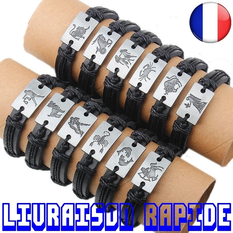 Bracelet Cuir Femme Homme Astro Zodiaque Bijoux Horoscope Astrologie Idée Cadeau - Photo 1/1