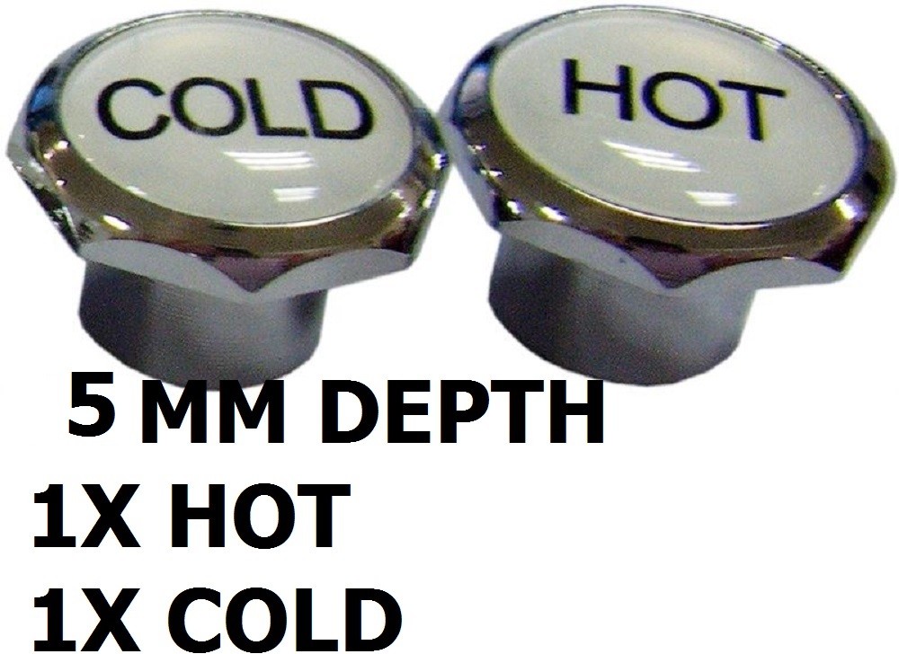2X 5MM HOT COLD TAP BUTTONS SCREWS TOPS CAPS BATHROOM KITCHEN LAUNDRY