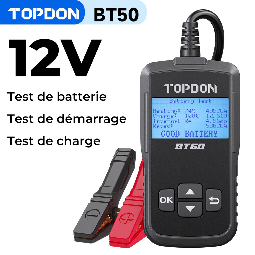 Testeur de batterie TOPDON BT50 pour contrôler le démarrage 12V et éviter la panne en hiver