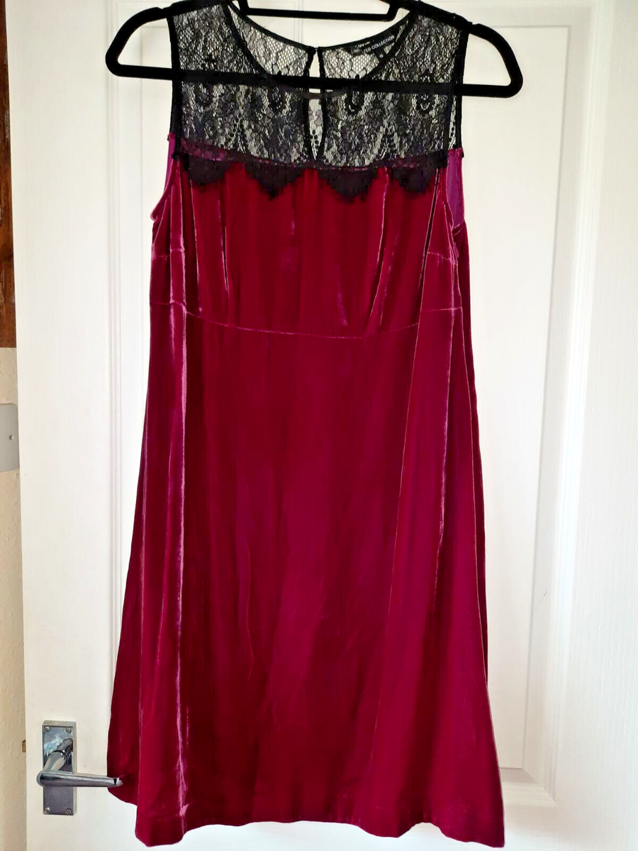Marks Spencer Dark Cherry Velvet Lace Dress 10