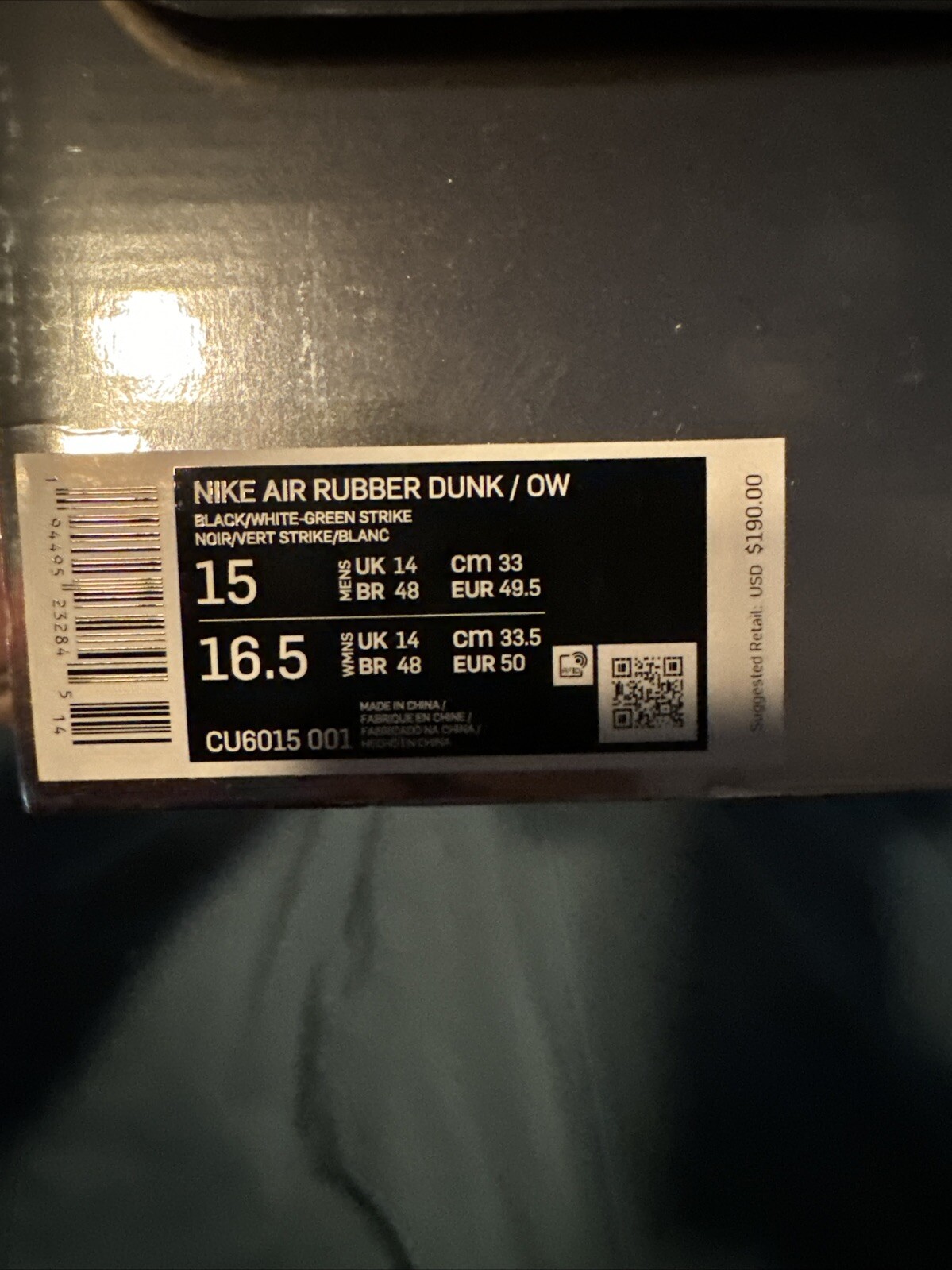 OFF WHITE X NIKE Nike Air Rubber Dunk x OFF WHITE Green Strike Uomo Taglia 15 CU6015 001 NUOVE