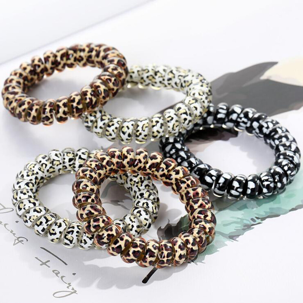 Spiral Cord Hair Tie HeadBand Leopard printed Telephone Wire Elastic Hair Bands