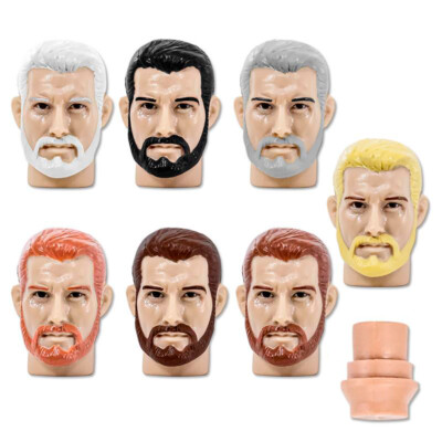 Set of 7 Bearded Male Heads for Type S Retro 8 Inch Male Bodies (2020 FTC VER.)