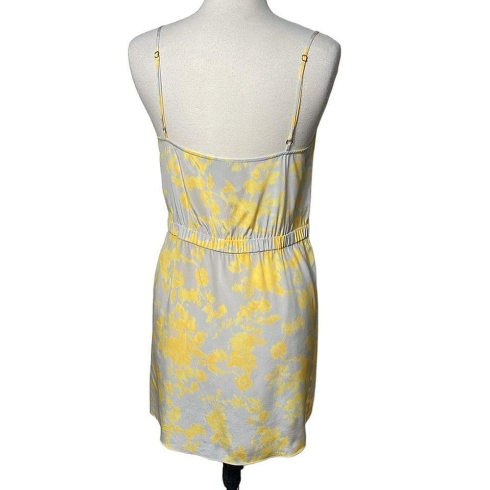 Aaron Ashe Strappy Silk Floral Mini Dress Grey Yellow SZ L eBay