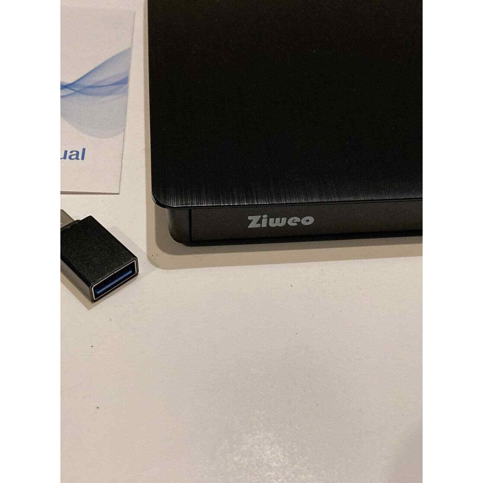 Ziweo Pop Up Mobile External DVD Drive LT801 With USB C Adapter Black